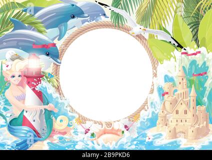 vector tropical sea frame clip art. Summer collage Stock Vector