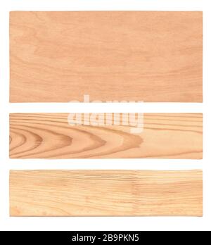 Wood plank set isolated on white background. Empty wooden new light signs Stock Photo