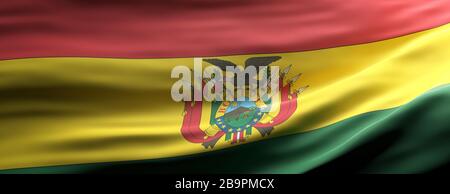 Bolivia sign symbol. Bolivian national flag waving texture background, banner. 3d illustration Stock Photo