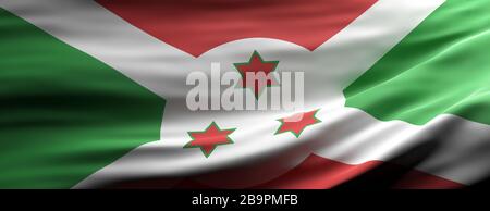 Burundi sign symbol. Burundi national flag waving texture background, banner. 3d illustration Stock Photo