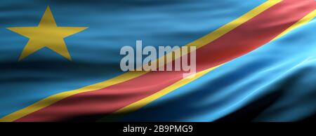 Congo sign symbol. Congolese national flag waving texture background, banner. 3d illustration Stock Photo