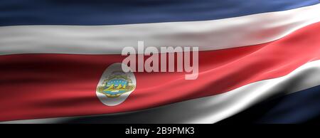 Costa Rica sign symbol. Costa Rican national flag waving texture background, banner. 3d illustration Stock Photo