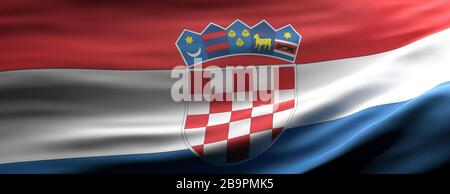 Croatia sign symbol. Croatian national flag waving texture background, banner. 3d illustration Stock Photo