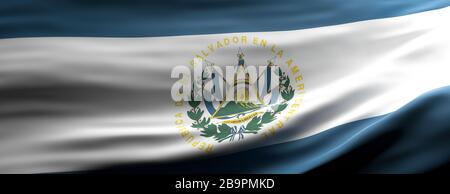 El Salvador sign symbol. El Salvador national flag waving texture background, banner. 3d illustration Stock Photo