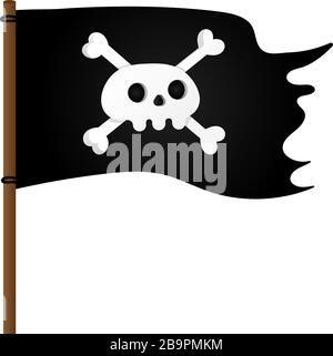 Pirate flag with Jolly Rogeras skull and crossing bones flat style design vector illustration isolated on white background. Stock Vector