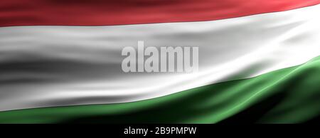 Hungary sign symbol. Hungarian national flag waving texture background, banner. 3d illustration Stock Photo