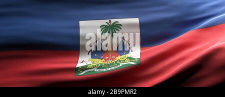 Haiti sign symbol. Haiti national flag waving texture background, banner. 3d illustration Stock Photo