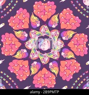 vector rainbow unicorn seamless pattern wall art Stock Vector