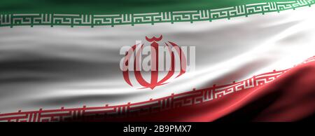 Iran sign symbol. Iranian national flag waving texture background, banner. 3d illustration Stock Photo