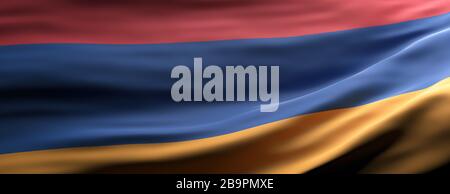 Armenia sign symbol. Armenian national flag waving texture background, banner. 3d illustration Stock Photo