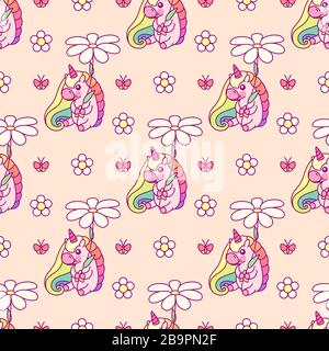 vector rainbow unicorn seamless pattern wall art Stock Vector