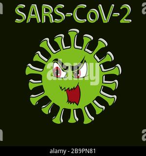 Abstract structure of coronavirus, 'stop' pathogen respiratory coronavirus, cartoon illustration isolated on the dark green background Stock Vector