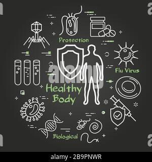 Vector black concept of bacteria and viruses - healhy body icon Stock Vector