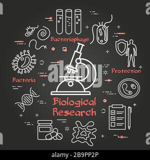 Vector black concept of microscope bio research Stock Vector
