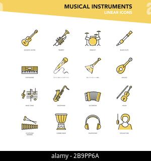 Vector set of linear icons - Musical instruments Stock Vector