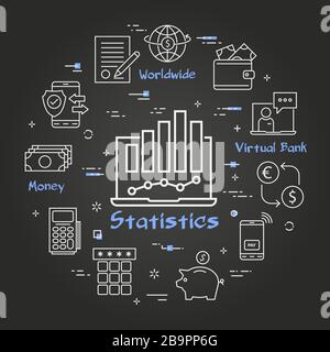 Vector black finance and banking statistics line concept Stock Vector