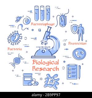Vector line concept of microscope bio research Stock Vector