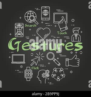 Vector black line round gestures web banner Stock Vector