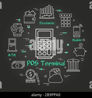 Vector black finance and banking concept - POS terminal Stock Vector