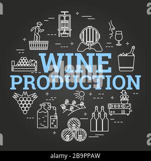 Vector linear concept of wine production on black Stock Vector