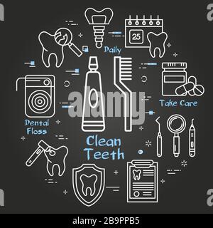 Vector black line round concept - clean teeth Stock Vector