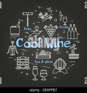 Vector black line round Cool Wine concept Stock Vector