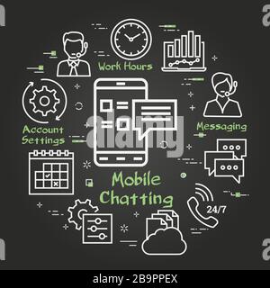 Vector black concept of online support - mobile chatting icon Stock Vector