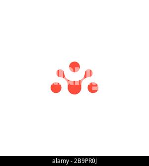 Abstract human icon, orange connecting circles. Minimal style logo template, teamwork emblem. Concept logotype design for business, technology and Stock Vector
