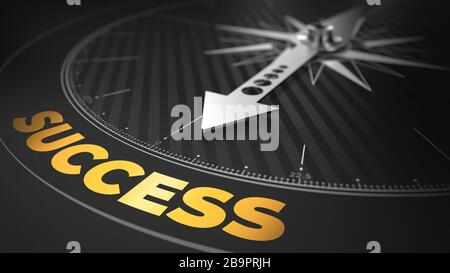 3D Illustration of an Abstract Compass Over Black Background with Needle Pointing the Text: Success - Business Concept. Stock Photo