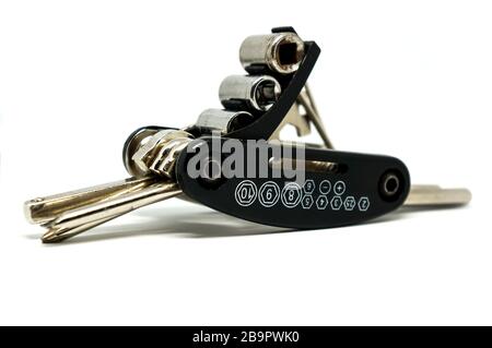 multi-key for bicycle on an isolated white background Stock Photo