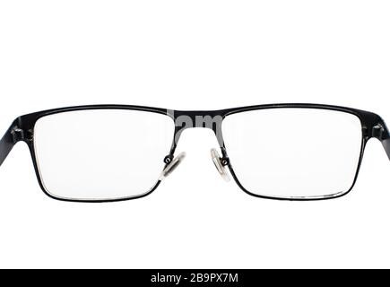 Black metal glasses isolated on white background. Health concept. Glasses for people with visual impairment Stock Photo