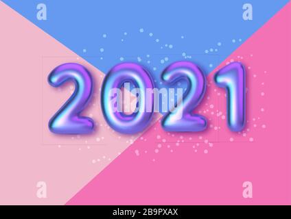 Happy New Year 2021. Background realistic colorful text balloons. Horizontal template for products, advertizing, web banners, leaflets, certificates Stock Vector