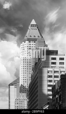 Black and white picture of New York diverse architecture, Manhattan, USA. Stock Photo
