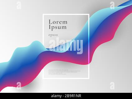 Abstract trendy blue and pink gradient fluid flow shape with frame border on white background. Vector illustration Stock Vector