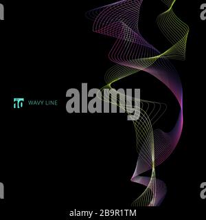 Abstract colorful wavy stripes lines on black background. Creative line art design elements. Vector illustration Stock Vector