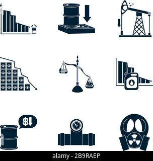 oil barrels and oil crash concept icon set over white background, flat ...