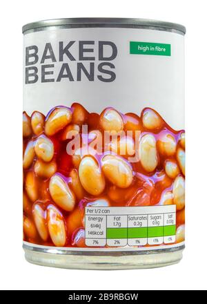 An Isolated Can Of (Non-Branded) Baked Beans In Tomato Sauce (A Traditional British Snack) Stock Photo