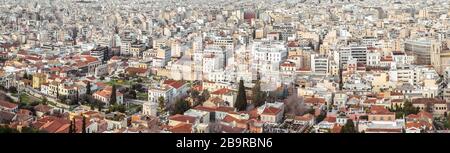 Athens, Greece - February 13, 2020. Panoramic view over the Athens city, taken from Acropolis Stock Photo