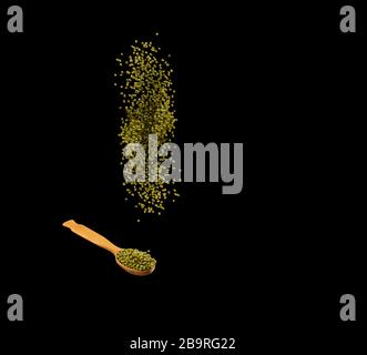 Zero gravity food concept. Mung beans splashing isolated on black background. Healthy food. Stock Photo