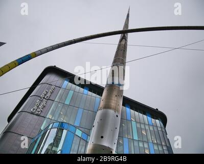 Alliance Sculpture and Cardiff Central Library, Hayes Place, Cardiff, Wales UK Stock Photo