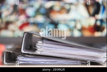 Two folders with documents lie on the table. Stock Photo