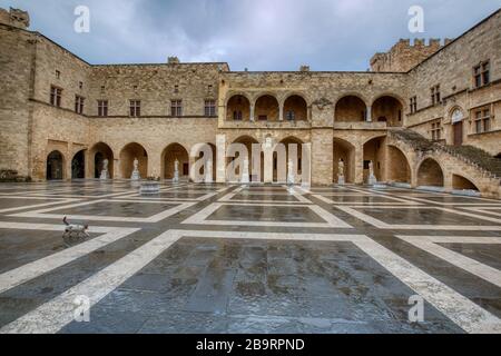 The Palace of the Grand Master of the Knights of Rhodes is a medieval castle in the city of Rhodes. Stock Photo