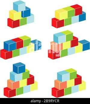 Layers of blocks in different colors on white background illustration Stock Vector