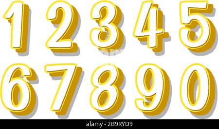 Font design for numbers one to zero on white background illustration Stock Vector