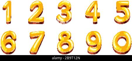 Font design for numbers one to zero on white background illustration Stock Vector