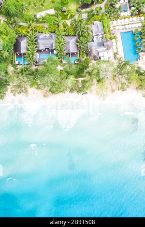 Beach Seychelles Mahé Mahe island luxury vacation copyspace portrait format paradise sea ocean aerial photo photography Stock Photo