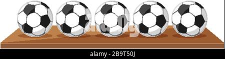 Five soccer balls on wooden board illustration Stock Vector