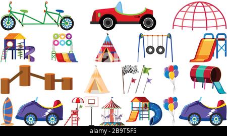 Large set of different play stations in the playground illustration Stock Vector