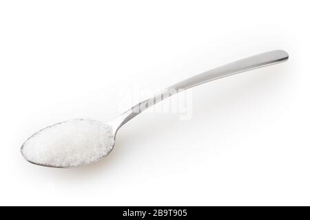 Teaspoon of sugar isolated on white background with clipping path Stock Photo