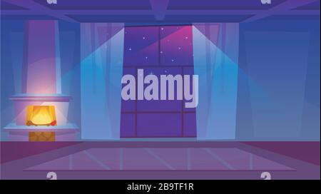 Fireplace in empty room flat vector illustration Stock Vector